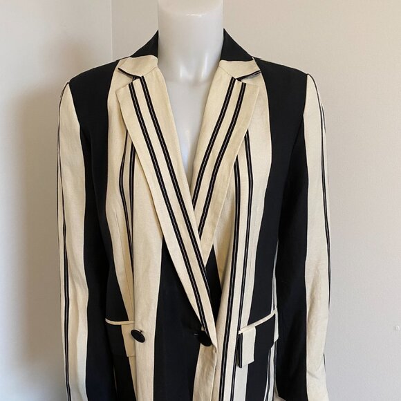 Women's Long Black and Cream Duster Jacket - Picture 3 of 10
